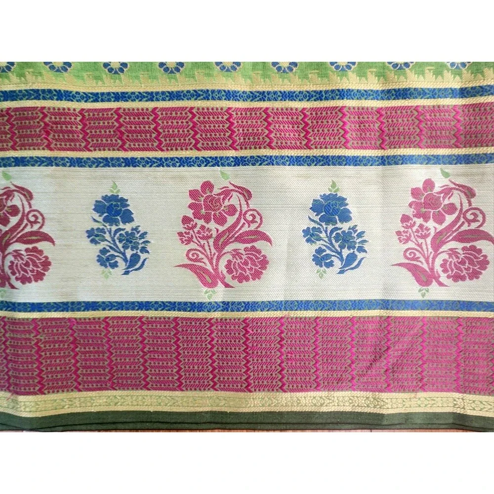 A Piece Of SARI Fabric Green Magenta Blue Gold Silver 5 Yd 30